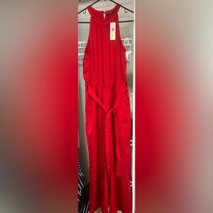 Elegant Red Satin Romper with Tie Waist